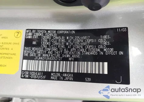 2004 Lexus Rx 330 z USA, uszkodzony, nr VIN JTJHA31UX40052127